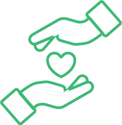 hands holding a heart green icon