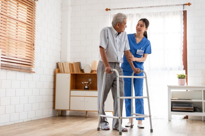 Adult child discussing dementia care options for a parent